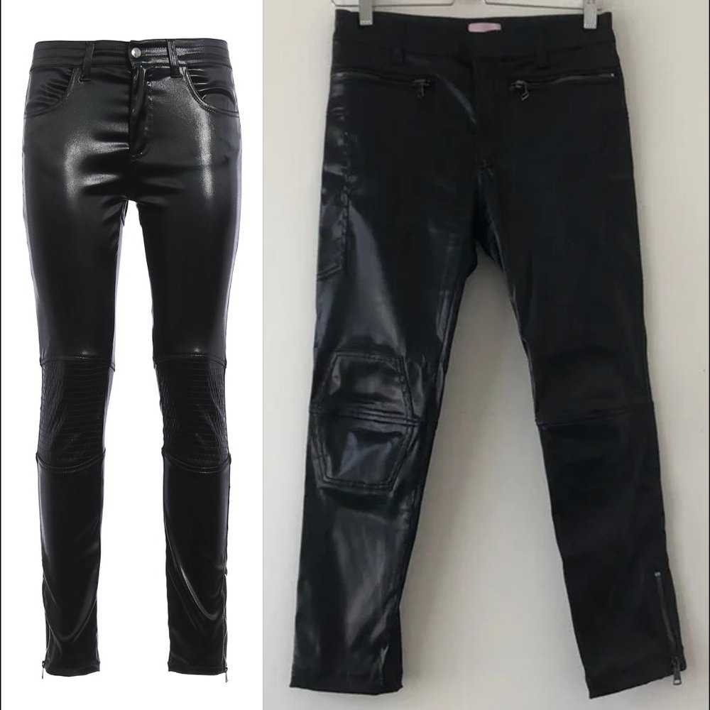 New Giambattista Valli Giamba vegan leather moto patch ankle zip cropped trouser